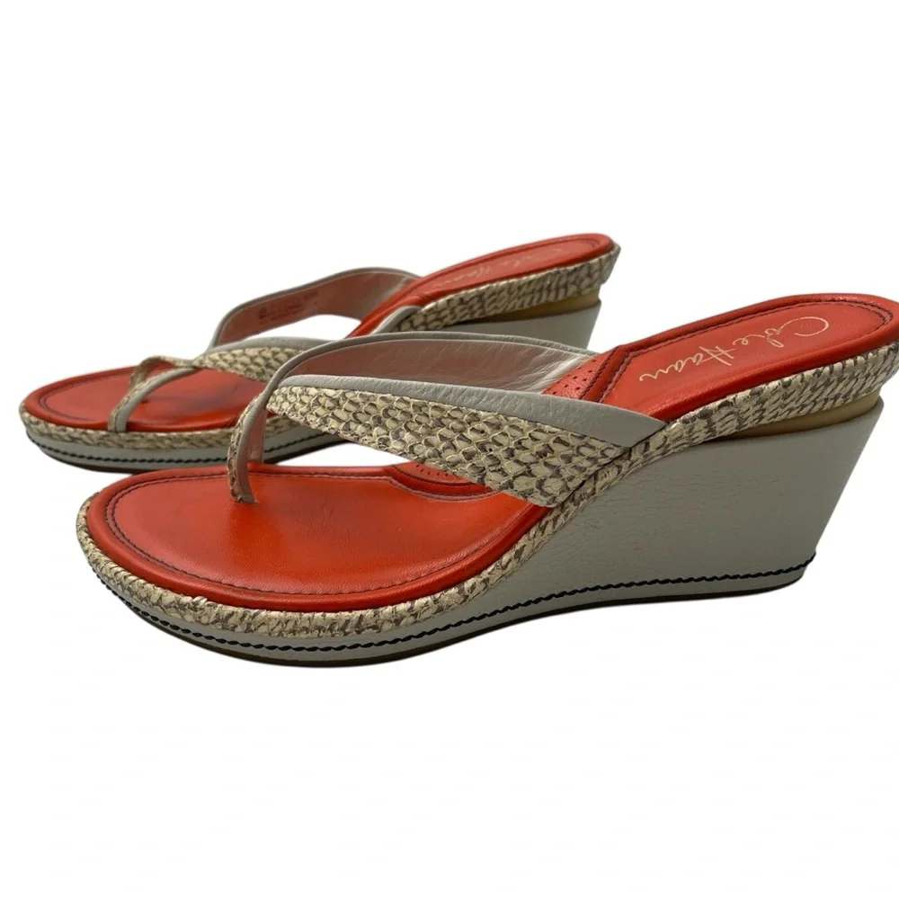 Cole Haan Women's Vibrant Orange and Tan Wedges - Picture 3 of 11
